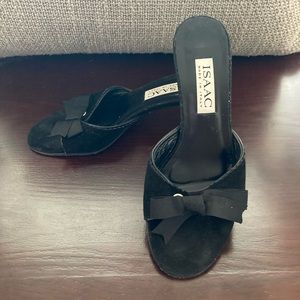 ISAAC black bow mule heels 6 1/2 MADE IN ITALY